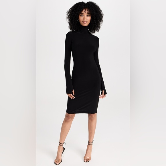Norma Kamali Slim Fit Turtleneck Thumbhole Long Sleeve Dress - Picture 1 of 15